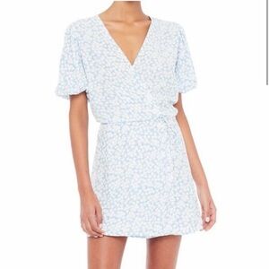 Elegant Blue Floral Wrap Dress